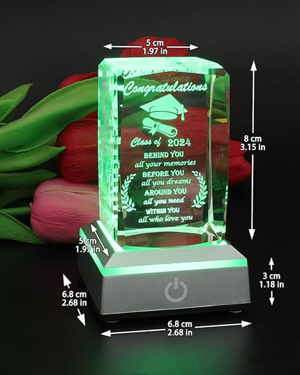 DUOQIAN Class of 2024 Graduation Gifts High School College Graduation Gift for Her Him Unique, 3D Crystal Layser Engraved with Colorful LED Display Base - LeafyLoom