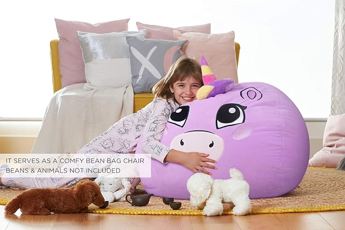 Aubliss Stuffed Animal Storage, Velvet Bean Bag Chairs Cover, Large 32" Ultra Soft Kids Toy Storage Organizer for Blankets Towels Clothes Home Supplies, Purple Big Eyes - LeafyLoom