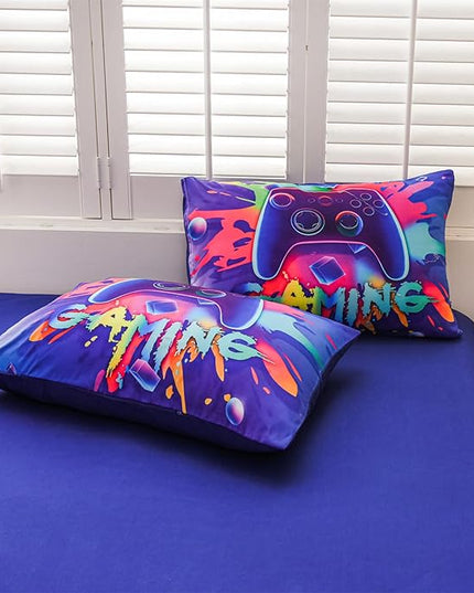 Aimuan Gamer Gaming Bedding Sets 3D Gamepad Comforter Sets for Boys Games Console Action Buttons Novelty Colorful Game Controller Modern Room Decor Home Quilt Set (Purple, Full 6PCS) - LeafyLoom