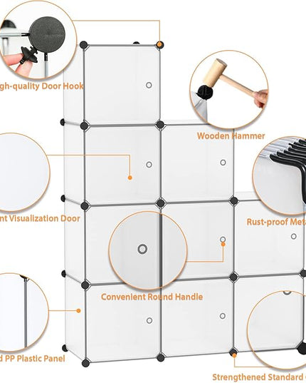 C&AHOME Cube Storage Organizer with Doors, 9-Cube Shelves, Closet Cabinet, DIY Plastic Modular Bookshelf Ideal for Bedroom, Living Room, 36.6”L x 12.4”W x 36.6”H White USBTM3009B-DOOR - LeafyLoom