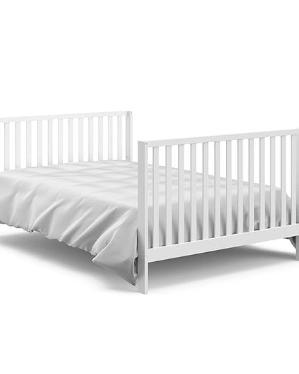 Storkcraft Orchard 5-in-1 Convertible Crib (White) – GREENGUARD Gold Certified, Canopy Style Baby Crib, Converts from Crib to Toddler Bed, Daybed and Full-Size Bed, Fits Standard Crib Mattress - LeafyLoom