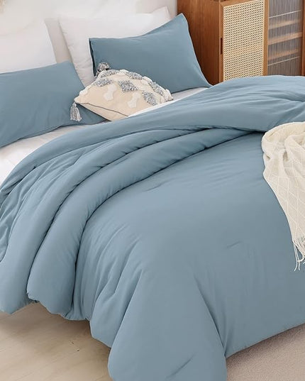ROSGONIA Dusty Blue Twin Comforter Set for Boys Girls, 1 Boho Blue Comforter & 1 Pillowcase, Lightweight Kids Comforter All Season Dorm Bedding Set - LeafyLoom