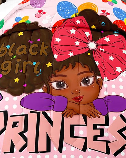 Black Girl Full Size Comforter Sets for Girls, African Black Girl Full Size Comforter Sets Girls Room Cute Full Size Comforter Set Pink Princess Full Size Bedding Set, Full (1 Comforter 2 Pillowcases) - LeafyLoom