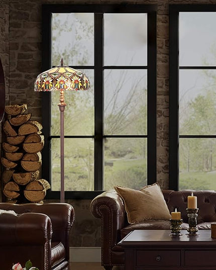 Capulina Tiffany Floor Lamp 2-Light 16X16X66 Inches Sunflower Style Stained Glass Standing Light for Living Room Bedroom Home Office - LeafyLoom
