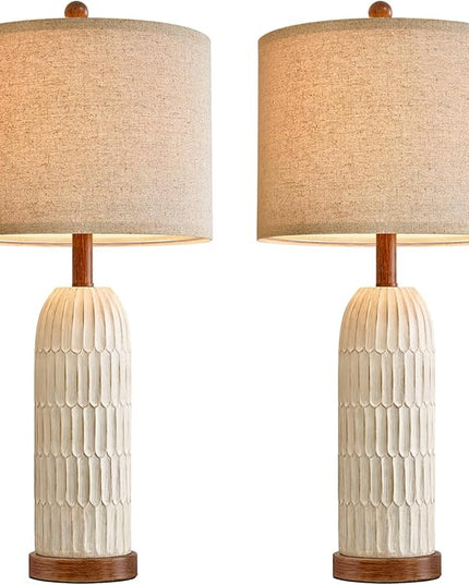OYEARS 26.5" Table Lamp Set of 2 for Bedroom Living Room with USB A+C Charging Ports Modern Farmhouse Bedside End Lamps Rustic Nightstand Lamps,Brown - LeafyLoom