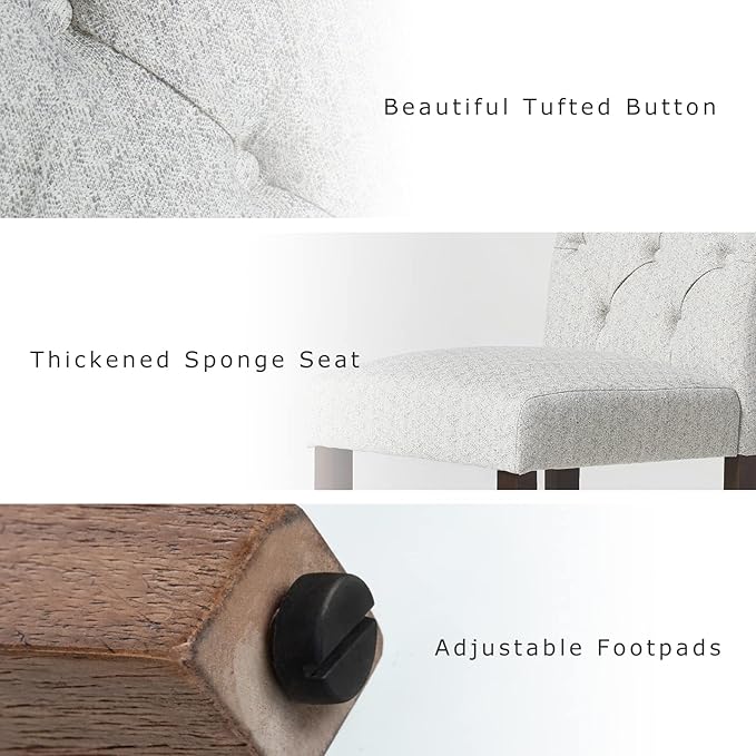 COLAMY Button Tufted Dining Chairs Set of 2, Parsons Upholstered Fabric Dining Room Chairs Kitchen Chairs with Wood Legs and Padded Seat, Ripple - LeafyLoom