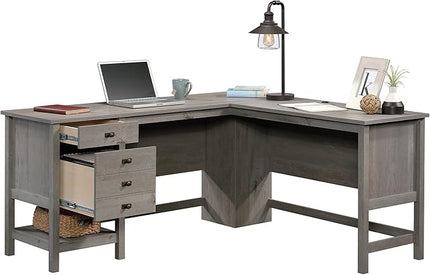 Sauder Cottage Road L-Desk, L: 65.12" x W: 58.66" x H: 29.76", Mystic Oak finish - LeafyLoom