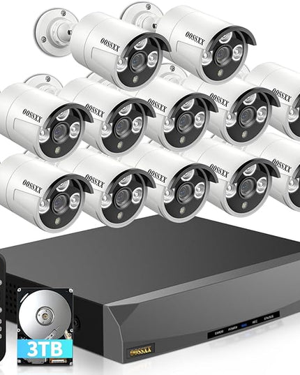 OOSSXX (HD 2.7K 5.0MP with Audio) Outdoor Wired Security Camera Systems PoE Outdoor Surveillance Video System OOSSXX