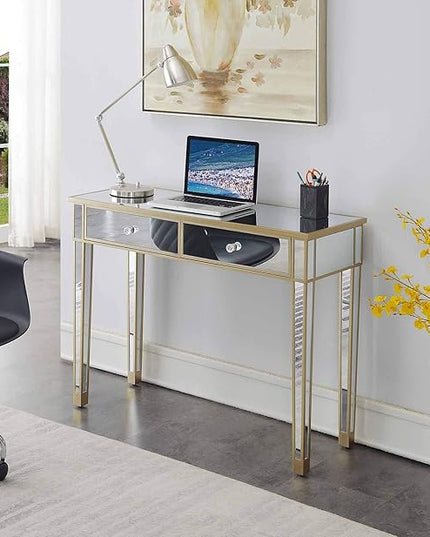 Convenience Concepts Gold Coast Desk, Champagne/Mirror - LeafyLoom