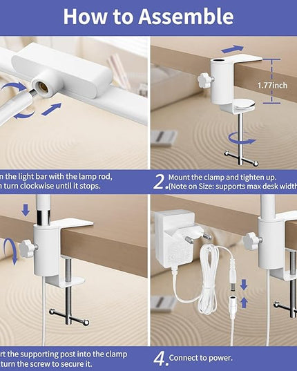 EppieBasic Desk Lamp, Architect Desk Lights for Home Office, Eye Care Led Desk Lamps with Clamp Dimmable & 4 Color Modes, 24V Bright Table Lamp Office Lighting for Working Reading Study（White） - LeafyLoom