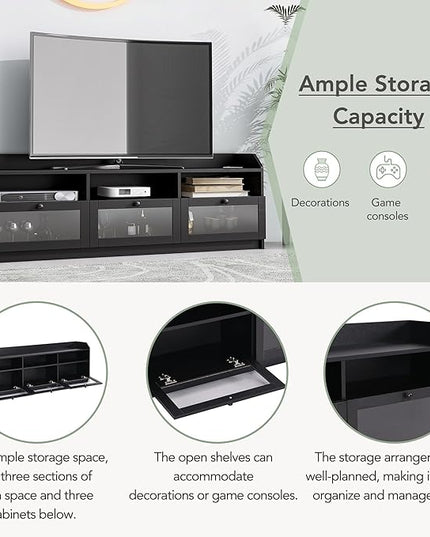 Merax Sleek & Modern Design TV Stand with Acrylic Board Door and Black Handles, Chic Elegant Media Console for Television Up to 65", Ample Storage Space Cabinet, 63.0 inch Length - LeafyLoom