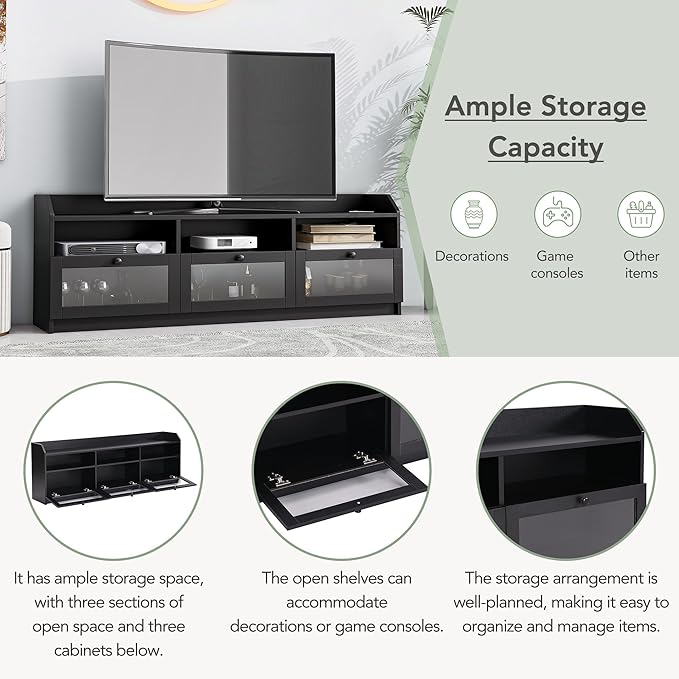 Merax Sleek & Modern Design TV Stand with Acrylic Board Door and Black Handles, Chic Elegant Media Console for Television Up to 65", Ample Storage Space Cabinet, 63.0 inch Length - LeafyLoom