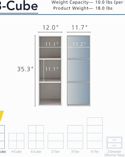 Apexa 3 Cube Storage Organizer Shelves, Stackable Wood Bookcase Fits Cubby Bins for Organization, Dorm Teen Room Decor & Home Office, Greige - LeafyLoom