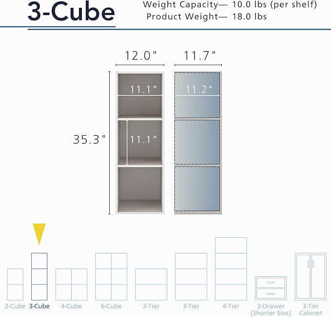 Apexa 3 Cube Storage Organizer Shelves, Stackable Wood Bookcase Fits Cubby Bins for Organization, Dorm Teen Room Decor & Home Office, Greige - LeafyLoom