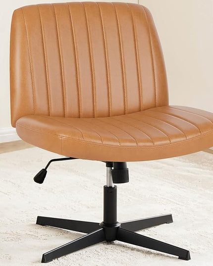 OLIXIS Cross Legged Armless Wide Adjustable Swivel Padded Home Office Desk Chair, Brown - LeafyLoom