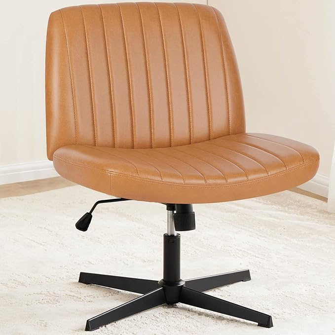 OLIXIS Cross Legged Armless Wide Adjustable Swivel Padded Home Office Desk Chair, Brown - LeafyLoom