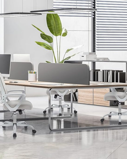 SMUG Office Computer Desk Chair, Ergonomic Mid-Back Mesh Rolling Work Swivel Task Chairs with Wheels, Comfortable Lumbar Support, Comfy Arms for Home, Bedroom, Study, Dorm, Student, Adults, Grey - LeafyLoom