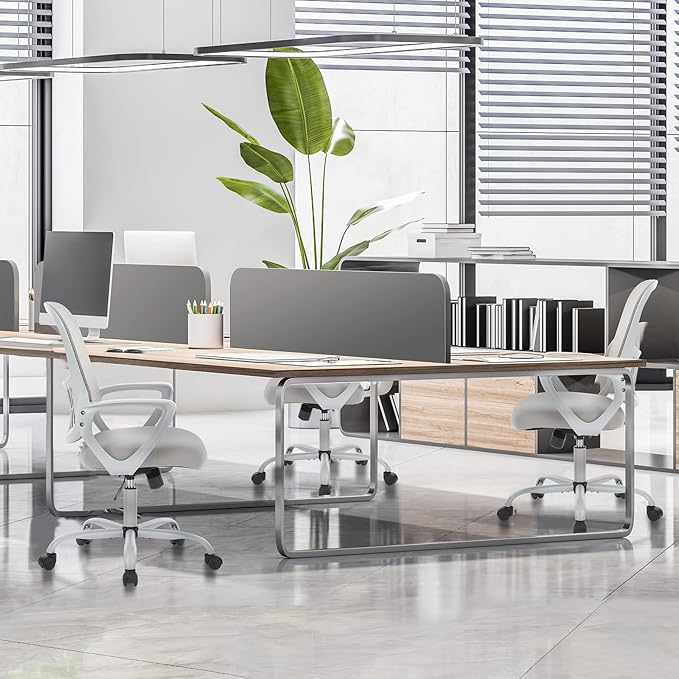 SMUG Office Computer Desk Chair, Ergonomic Mid-Back Mesh Rolling Work Swivel Task Chairs with Wheels, Comfortable Lumbar Support, Comfy Arms for Home, Bedroom, Study, Dorm, Student, Adults, Grey - LeafyLoom