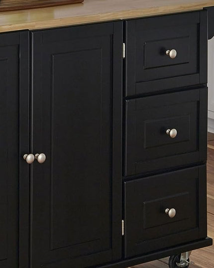 Homestyles Dolly Madison Kitchen Cart with Wood Top and Drop Leaf Breakfast Bar, Rolling Mobile Kitchen Island with Storage and Towel Rack, 54 Inch Width, Black - LeafyLoom