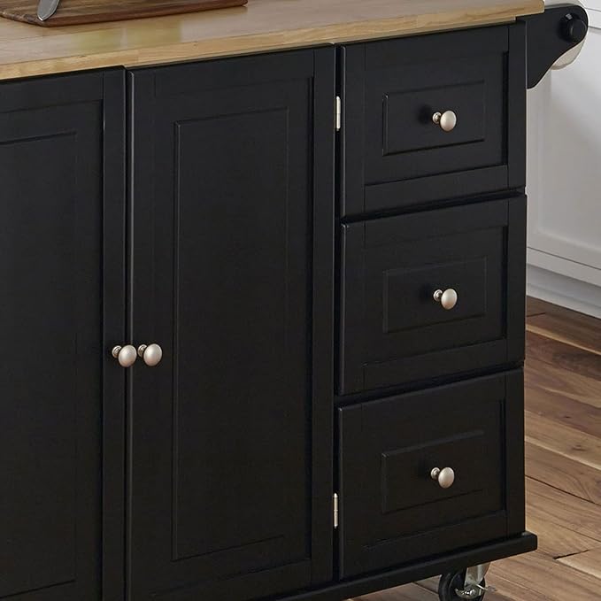 Homestyles Dolly Madison Kitchen Cart with Wood Top and Drop Leaf Breakfast Bar, Rolling Mobile Kitchen Island with Storage and Towel Rack, 54 Inch Width, Black - LeafyLoom