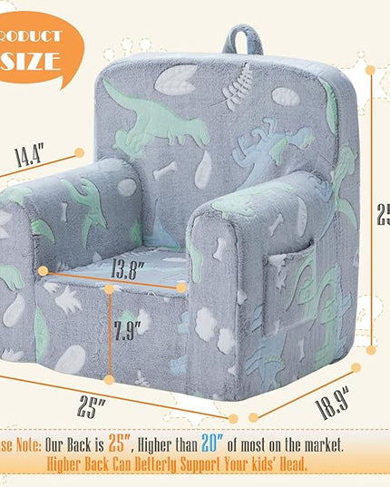 Snuggly-Soft Cuddly Toddler Plush Armchair for Boys and Girls Glowing Grey Fuzzy Plush Kids Sofa Couch Reading Chair with Children Friendly Handle for Easy Movement & Double Pockets for Storage - LeafyLoom