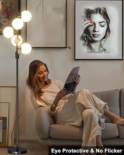 Lightdot Dimmable (Brightness Adjustable) Globe Floor Lamp, Black Retro Standing Lamps with 5x3000K G9 Bulbs Included, Mid Century Modern Floor Lamp for Living Room - LeafyLoom