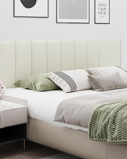 Queen Headboard, Wall Mounted Peel and Stick Headboard, Upholstered Leather Bed Headboard for Queen Size Bed, Floating Dorm Bedroom Tall Headboard Soundproof Wall Panels (9 Panels, 10"x24") - LeafyLoom