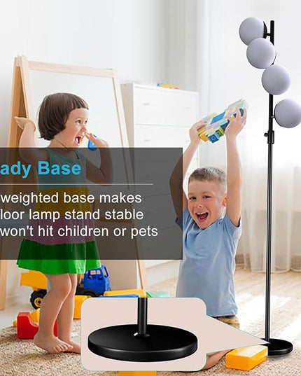 Lightdot 64IN Dimmable (Brightness Adjustable) Globe Floor Lamp, Black Standing Lamps with 4PCS 3000K G9 Bulbs Soft Warm White Eye Care, Mid Century Modern Floor Lamp for Living Room - LeafyLoom