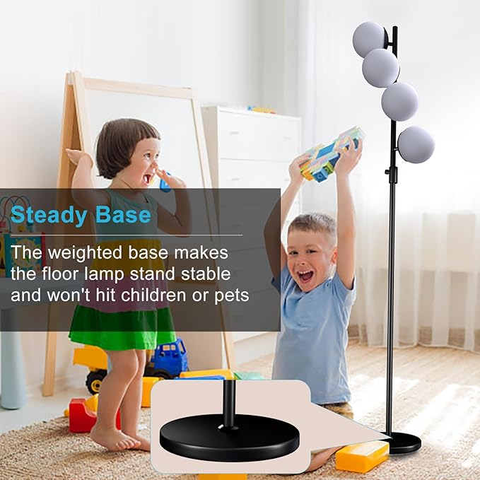 Lightdot 64IN Dimmable (Brightness Adjustable) Globe Floor Lamp, Black Standing Lamps with 4PCS 3000K G9 Bulbs Soft Warm White Eye Care, Mid Century Modern Floor Lamp for Living Room - LeafyLoom
