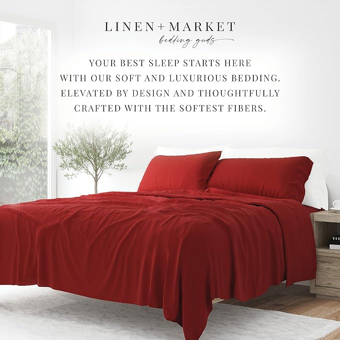 Linen Market Bed Sheets for King Size Bed (Burgundy) - Sleep Better Than Ever with These Soft and Cooling King Sheets - Deep Pocket Fits 16" Thick Beds - 4 Piece King Sheet Set - LeafyLoom