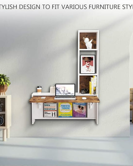Folding Wall Mounted Drop Leaf Table, Foldable Desk with Moveable Cabinets, Floating Laptop with Convertible Storage Shelves, Multifunctional Computer Workstation in Home for Space Saving - LeafyLoom