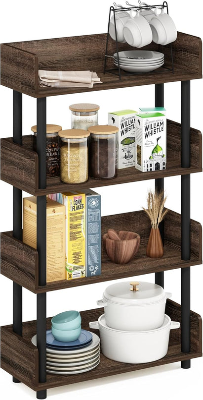 Furinno Turn-N-Tube 4-Tier Toolless Freestanding Multipurposes Display Rack, Walnut - LeafyLoom