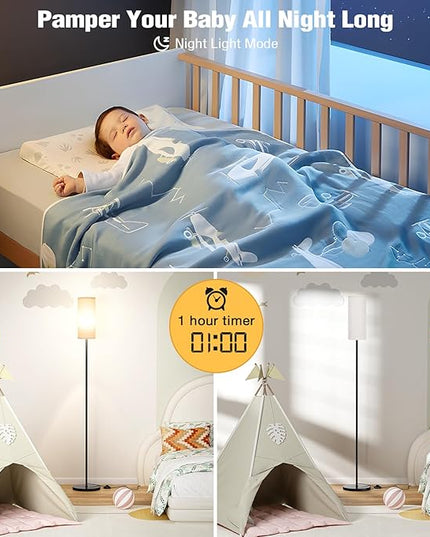Ambimall 66'' Floor Lamps for Living Room with Remote Control and Stepless Dimmable Colors Temperature & Brightness, 9W Bulb Included(Beige Lampshade & Black Pole) - LeafyLoom