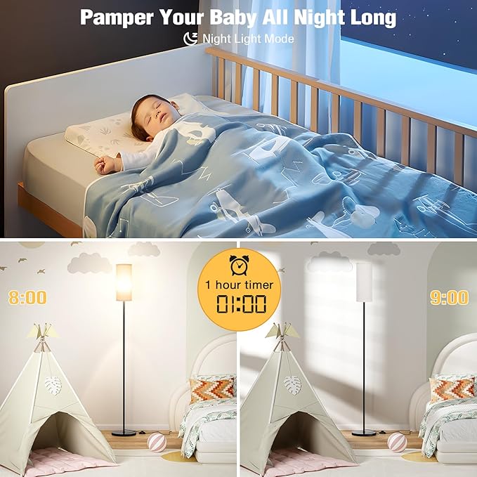 Ambimall 66'' Floor Lamps for Living Room with Remote Control and Stepless Dimmable Colors Temperature & Brightness, 9W Bulb Included(Beige Lampshade & Black Pole) - LeafyLoom