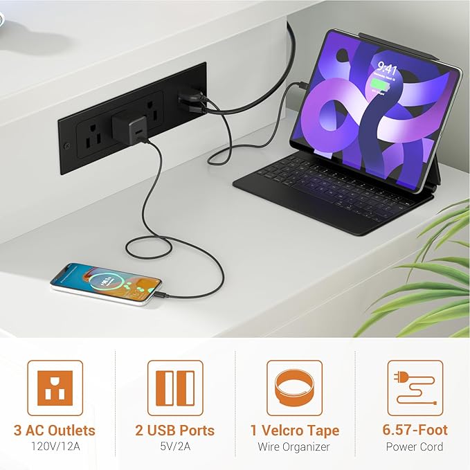 Computer Desk with 2 Fabric Drawers - Reversible Home Office Desk with Power Outlet & LED Lights, 53" Writing Desk with Monitor Stand & Storage Shelves, Gaming Desk Study Table with Pegboard, White - LeafyLoom