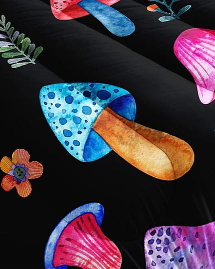 Colorful Mushroom Comforter Set Twin Size Kids Mushroom Flora Bedding Set Botanical Plant Theme Print Quilt Bed Set for Boys Girls Adults with 1 Comforter and 2 Pillowcases - LeafyLoom