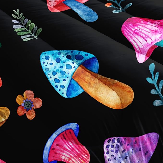 Colorful Mushroom Comforter Set Twin Size Kids Mushroom Flora Bedding Set Botanical Plant Theme Print Quilt Bed Set for Boys Girls Adults with 1 Comforter and 2 Pillowcases - LeafyLoom
