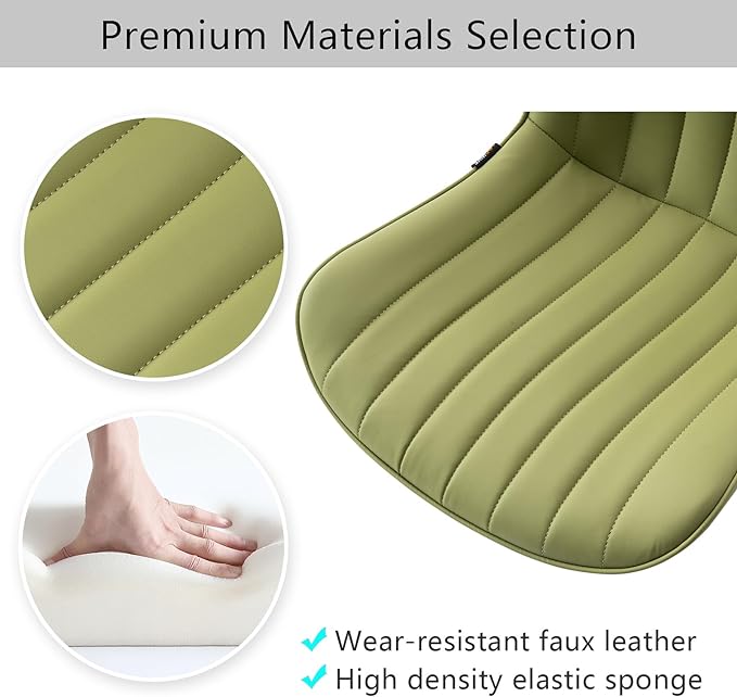 YOUNIKE Armless Office Chair Swivel Desk Chair with Wheels Upholstered Leather Task Computer Chair Adjustable Modern Rolling Gaming Chair Avocado Green Vanity Chair - LeafyLoom