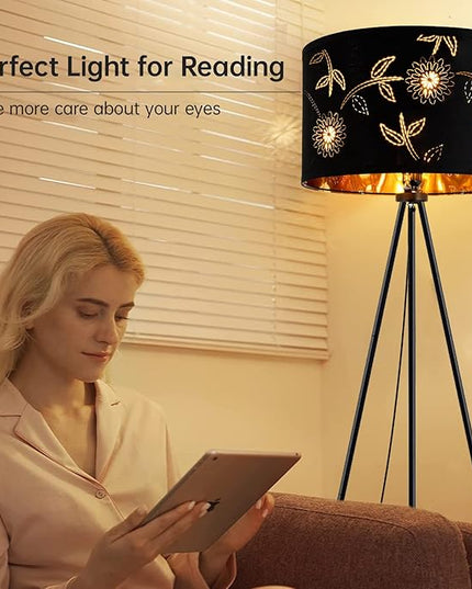 BoostArea Flower Tripod Floor Lamp, Mid Century, 8W LED Bulb, Decorative Lamp Shade, Black Metal Pole, Suitable for Living Room, Bedroom, Study, Office - LeafyLoom