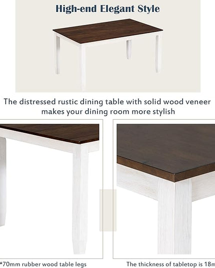 Retro Rustic Style, Including 4 Upholstered Chairs, 1 Bench, Room, Home Bar, and Kitchen,Walnut + Cottage White, 6 Piece Dining Table Set - LeafyLoom