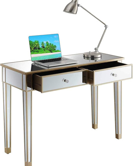 Convenience Concepts Gold Coast Desk, Champagne/Mirror - LeafyLoom