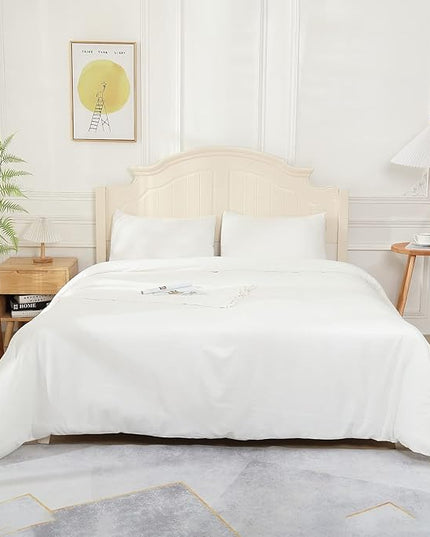 White Comforter Twin Size, Aesthetic Modern Bedding Set for Girls/Women, Cute Soft & Lightweight Chic Microfiber Bed Sets, 2pc- 1 Comforter & 1 Pillowcase (66x90 Inches) - LeafyLoom