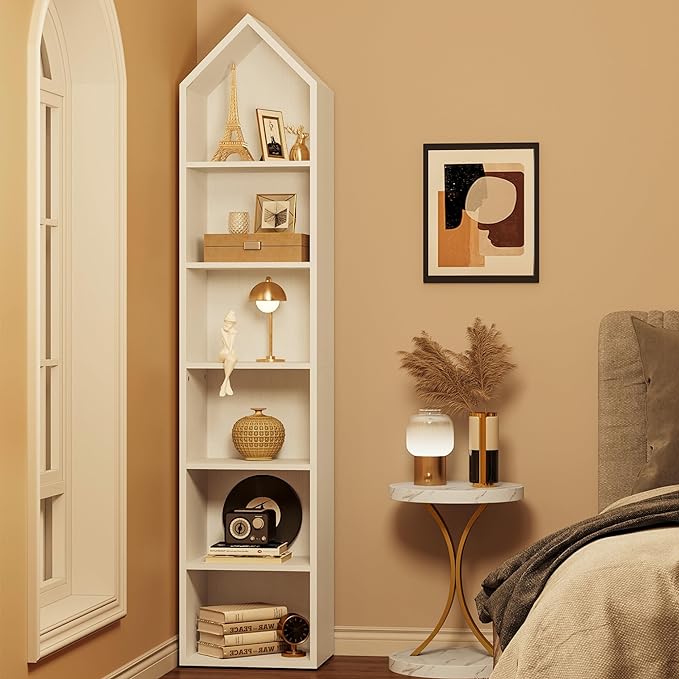YITAHOME 73" Tall Narrow Bookshelf, Modern Open 5 Tier Bookcase, Wooden Shelf Stand for Small Spaces, Display Shelving Storage Rack for Bedroom, Living Room, Home Office, White - LeafyLoom