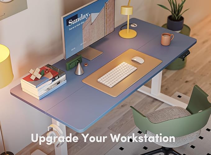 FEZIBO Electric Standing Desk, 55 x 24 Inches Height Adjustable Stand up Desk, Sit Stand Home Office Desk, Computer Desk, Blue - LeafyLoom