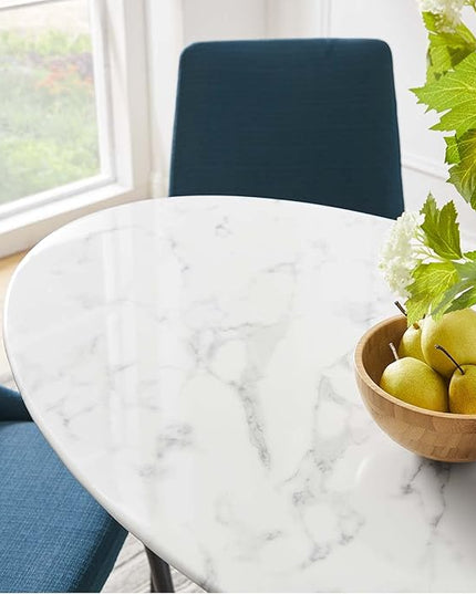 Modway Lippa 48" Oval-Shaped Mid-Century Modern Dining Table with Artificial Marble Top and White Base - LeafyLoom