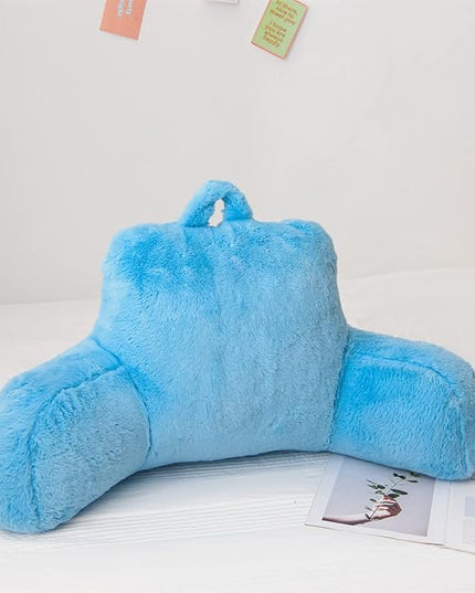 A Nice Night Faux Fur Reading Pillow Bed Wedge Large Adult Children Backrest with Arms Back Support for Sitting Up in Bed/Couch for Bedrest,BabyBlue - LeafyLoom