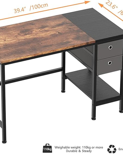 HOMIDEC Office Desk, Computer Desk with Drawers 40" Study Writing Desks for Home with Storage Shelves, Desks & Workstations for Home Office Bedroom - LeafyLoom