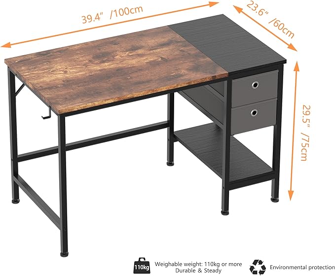 HOMIDEC Office Desk, Computer Desk with Drawers 40" Study Writing Desks for Home with Storage Shelves, Desks & Workstations for Home Office Bedroom - LeafyLoom