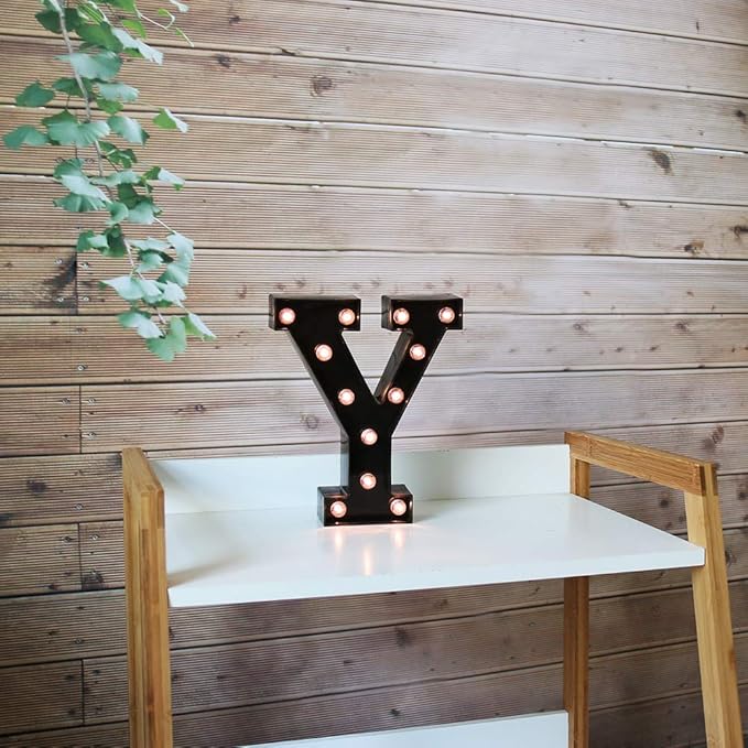 Light Up Black Alphabet Marquee Letters Sign LED Marquee Number Lights Sign for Night Light Home Bar Christmas Lamp Birthday Party Wedding Decorations Y - LeafyLoom