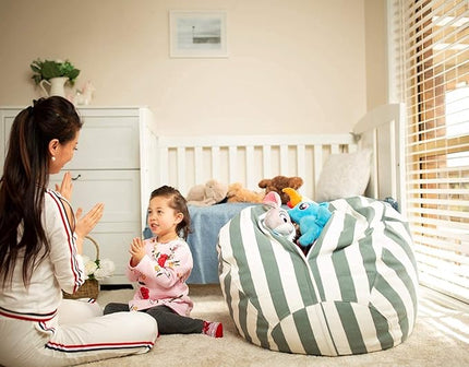 Wekapo Stuffed Animal Storage Bean Bag Chair Cover for Kids | Stuffable Zipper Beanbag for Organizing Children Plush Toys Large Premium Cotton Canvas (Gray, XX-Large) - LeafyLoom